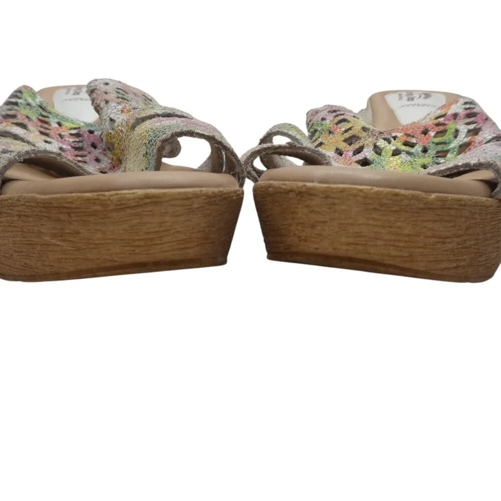 Spring Step Viniko Wedge Sandals Women 41 Multicolor Floral Laser Cut Leather